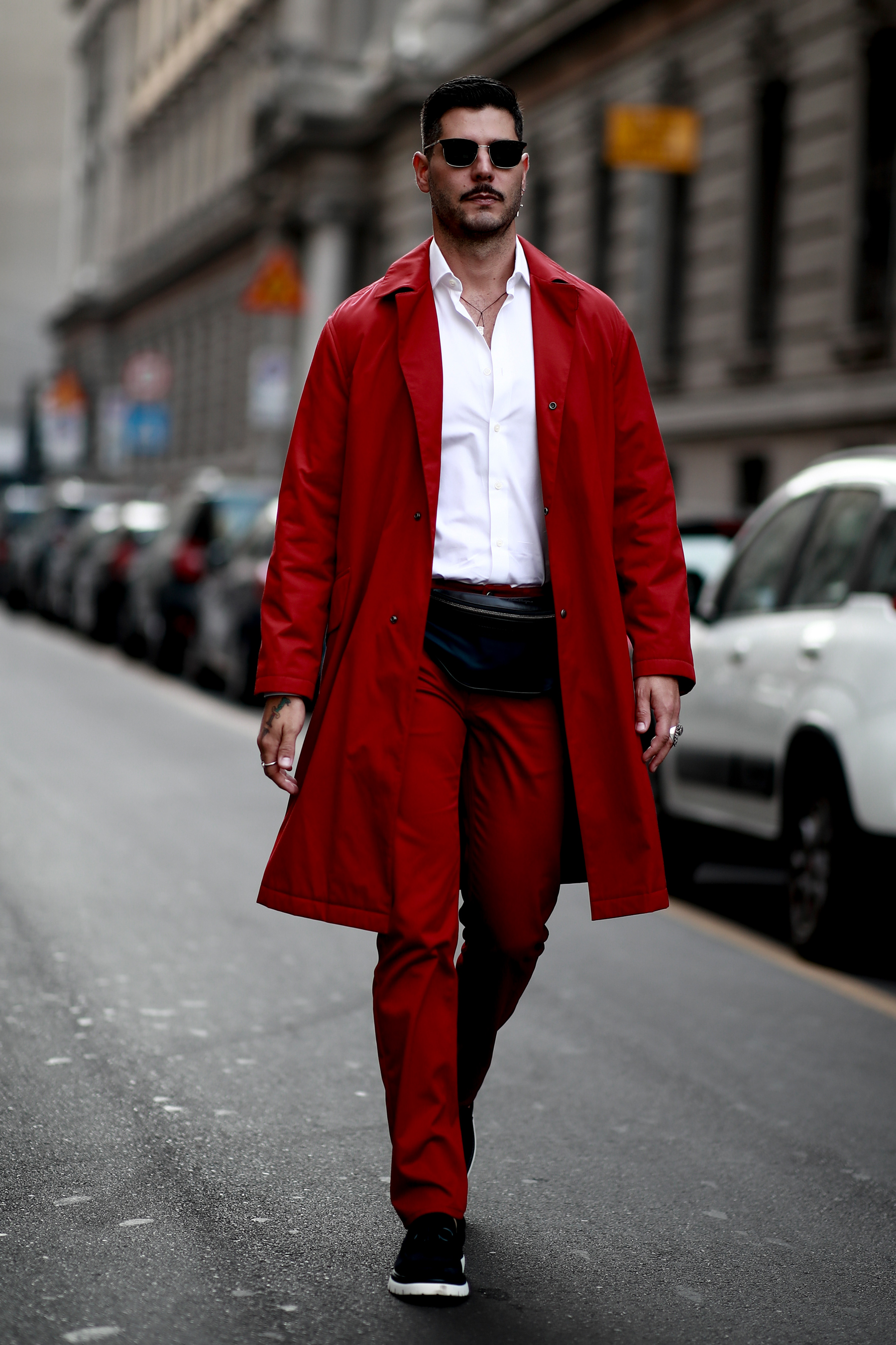 MILAN, ITALY - SEPTEMBER 19, 2019: Man with red denim Louis Vuitton Supreme  jacket before Fendi fashion show, Milan Fashion Week street style Stock  Photo - Alamy