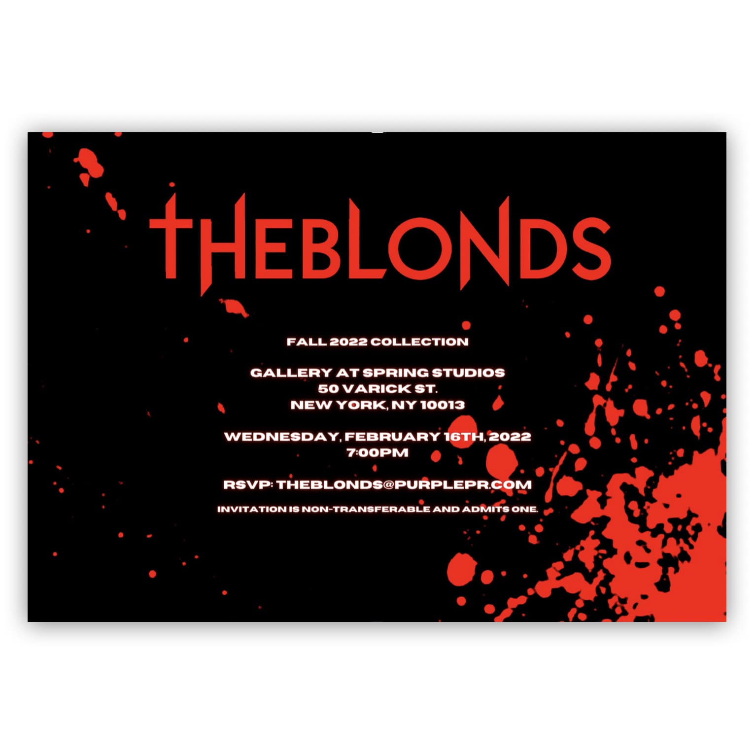 the blonds fall 2022 fashion show invitation