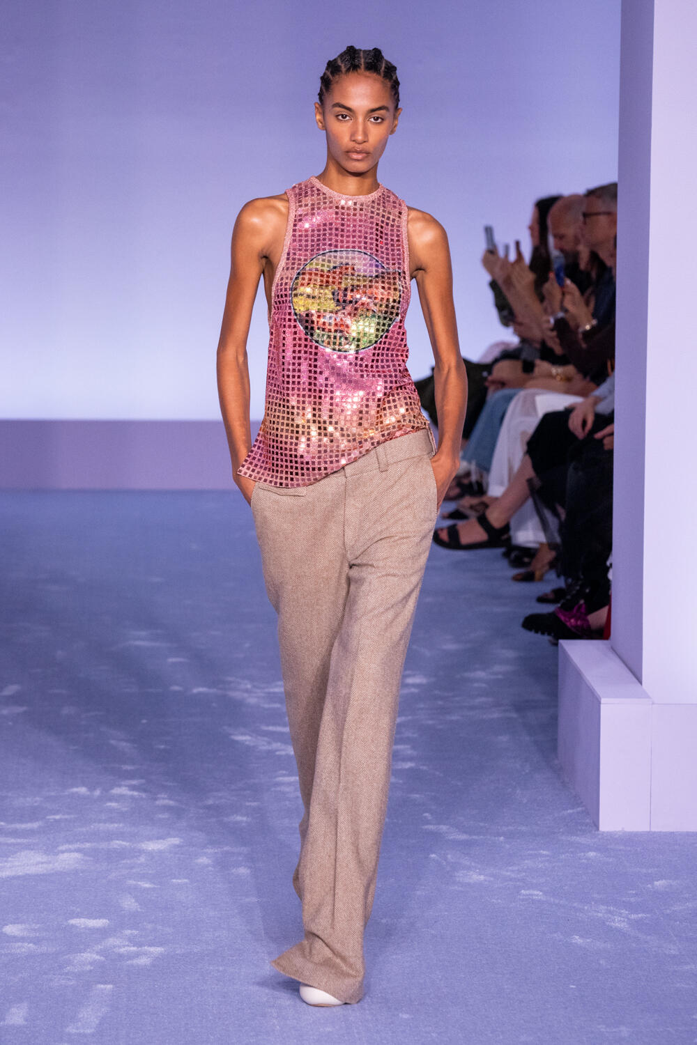 A model walks the runway at the Brandon Maxwell spring/summer 2022 fashion  show in Brooklyn during New York Fashion Week on Friday, Sept. 10, 2021.  (Photo by Evan Agostini/Invision/AP Stock Photo 