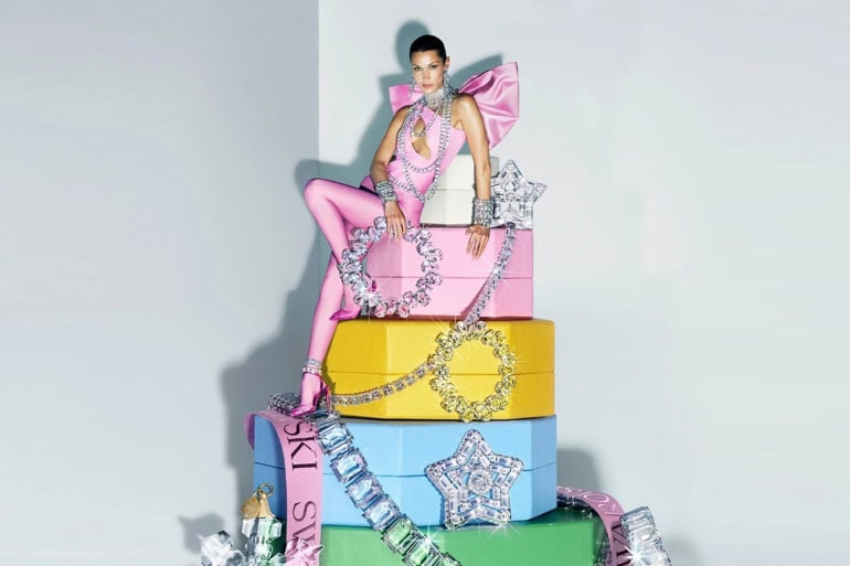 Swarovski holiday 2022 ad campaign photo with Bella Hadid