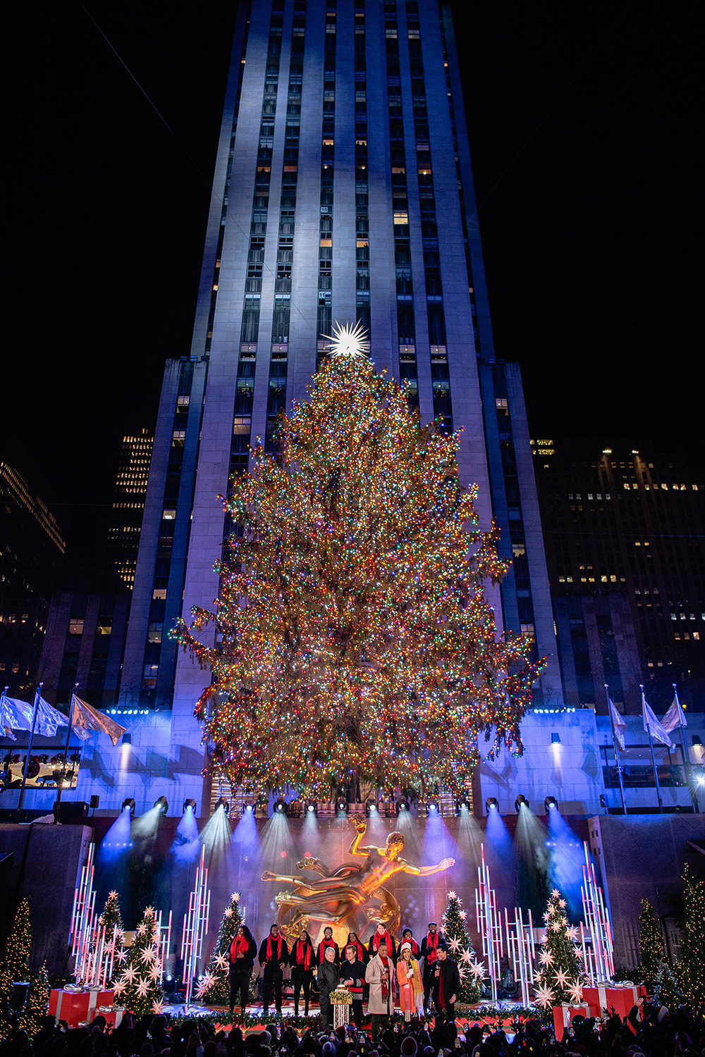 The Swarovski Star Illuminates Rockefeller Center Christmas Tree in New York