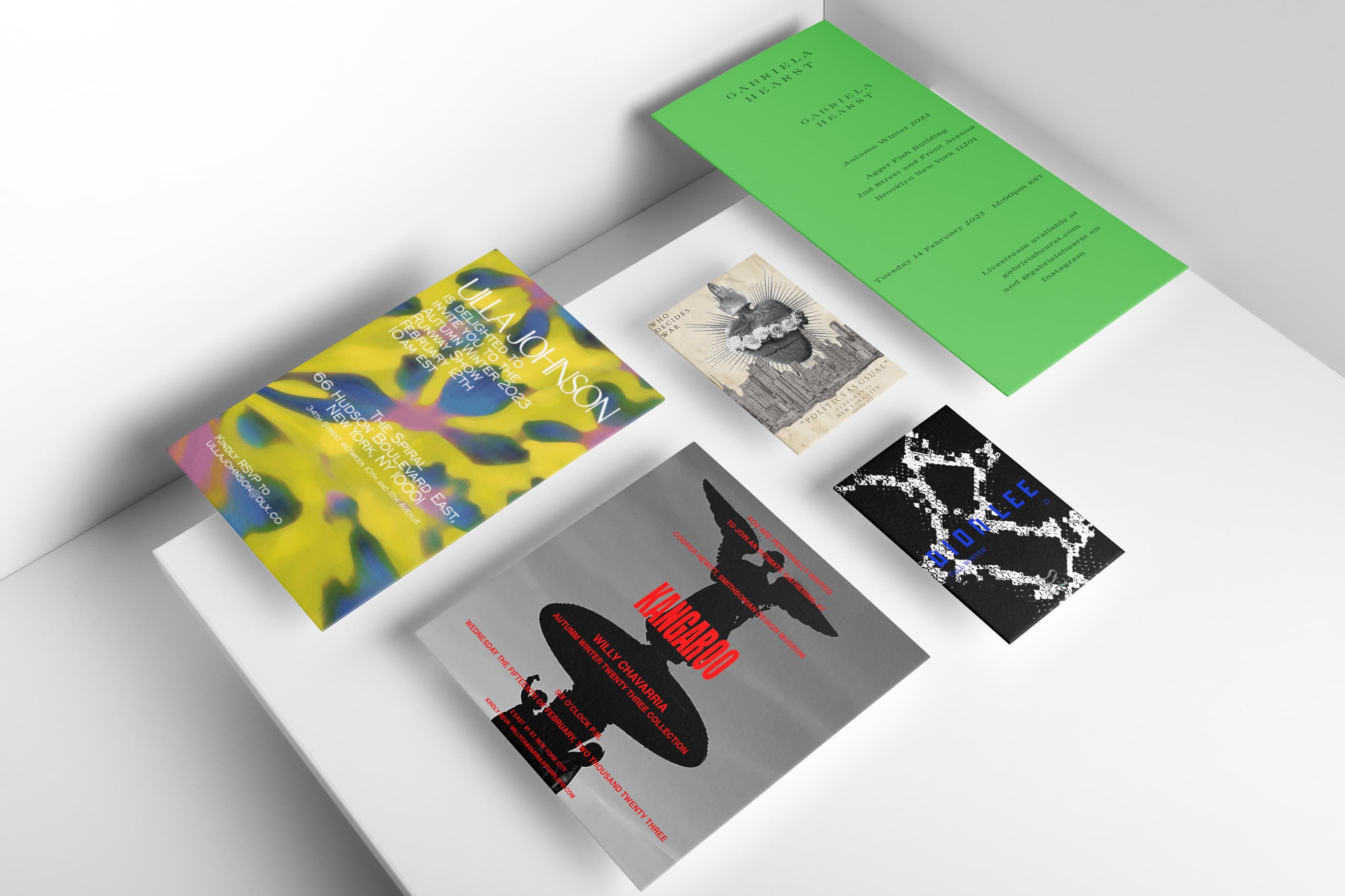 Beast invitation for New York fall 2023 fashion shows header image with invites from Gabriela Hearst, Dion Lee, Ella Johnson, Kangaroo and Who Decides War