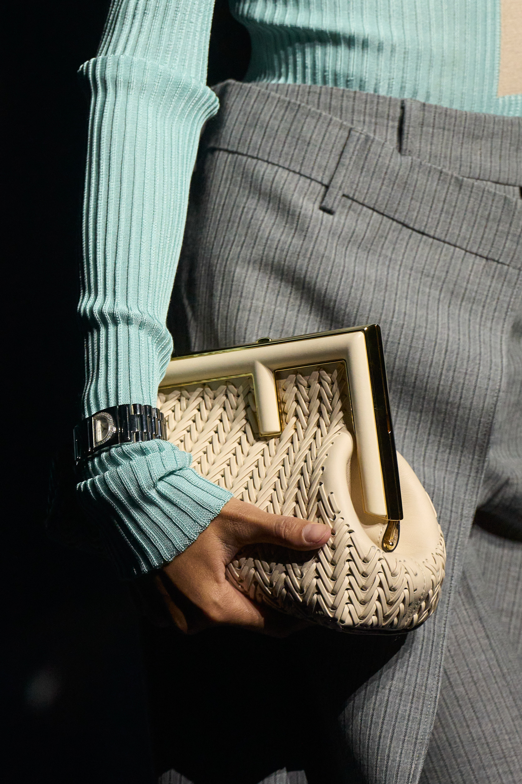 Details and closeups on bags, clothes and shoes from Fendi Fall