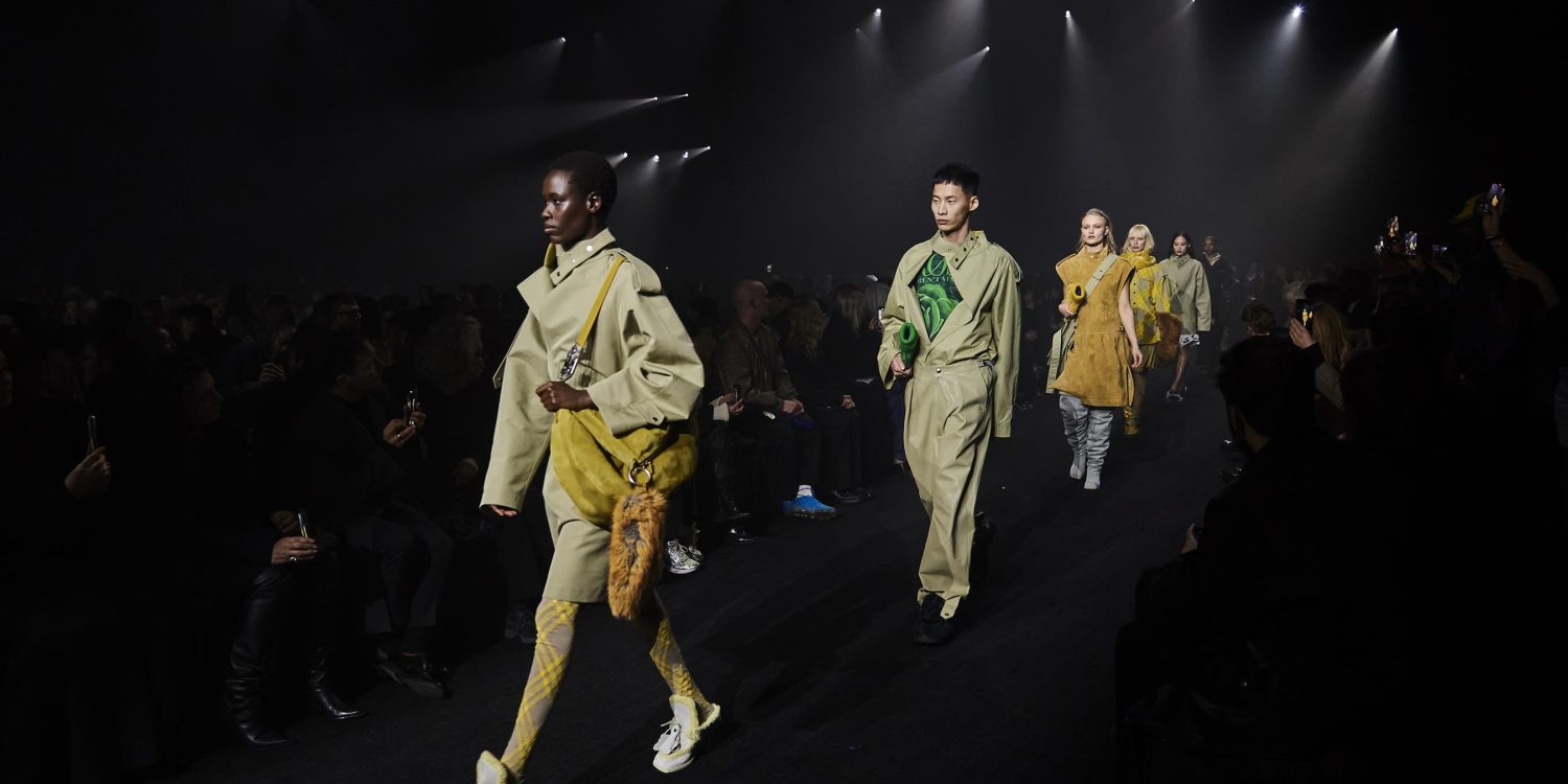 London top 10 fashion shows fall 2023 header image with Burberry atmosphere photo