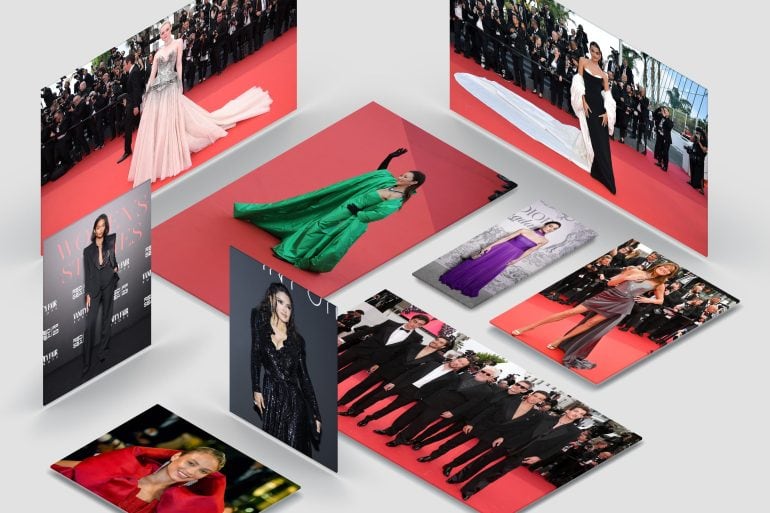 Designer looks form Cannes header with photos of Michelle Yeah, Laura Harrier, Elle Fanning, Salma Hayek, Carla Bruni & more