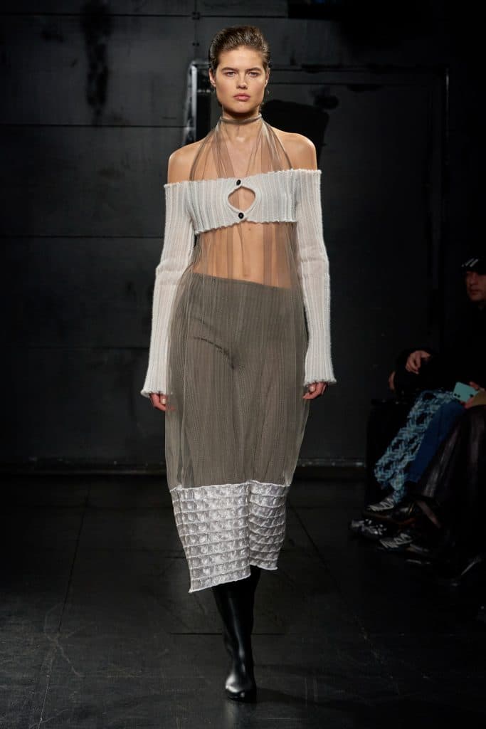 Three body conscious trends from NYFW SS24: sheer fabrics, crochet