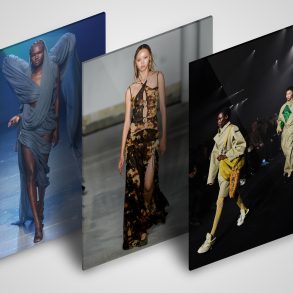 What to Anticipate for London Fashion Week Insights article header with photos from Burberry, KNWLS and di petsa fashion shows