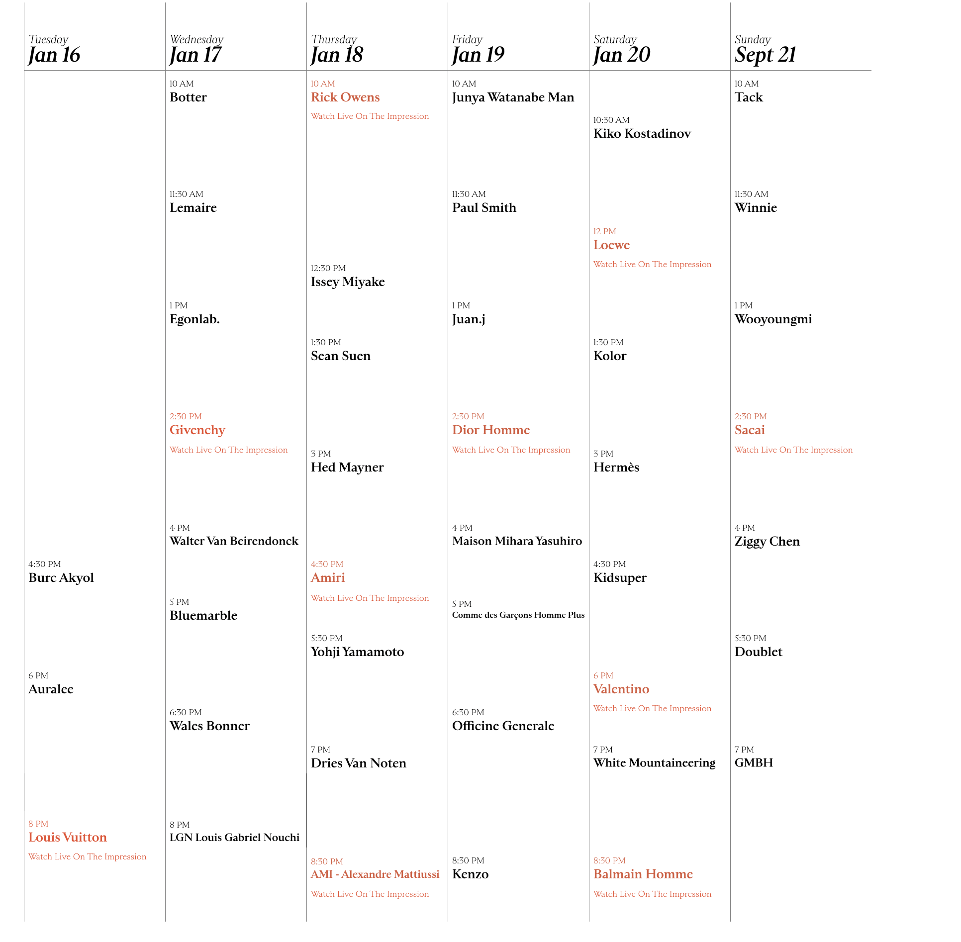 Paris, Milan, London, New York Fashion Show Calendars – The Impression