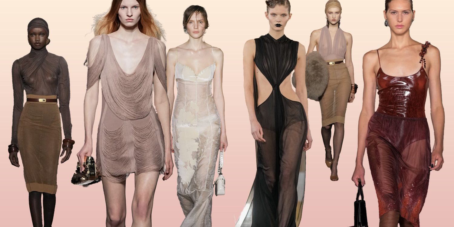 Femininity Fashion Trend for Fall 2024 header images with fashion photos from Valentino, Saint Laurent, Tory Burch & more
