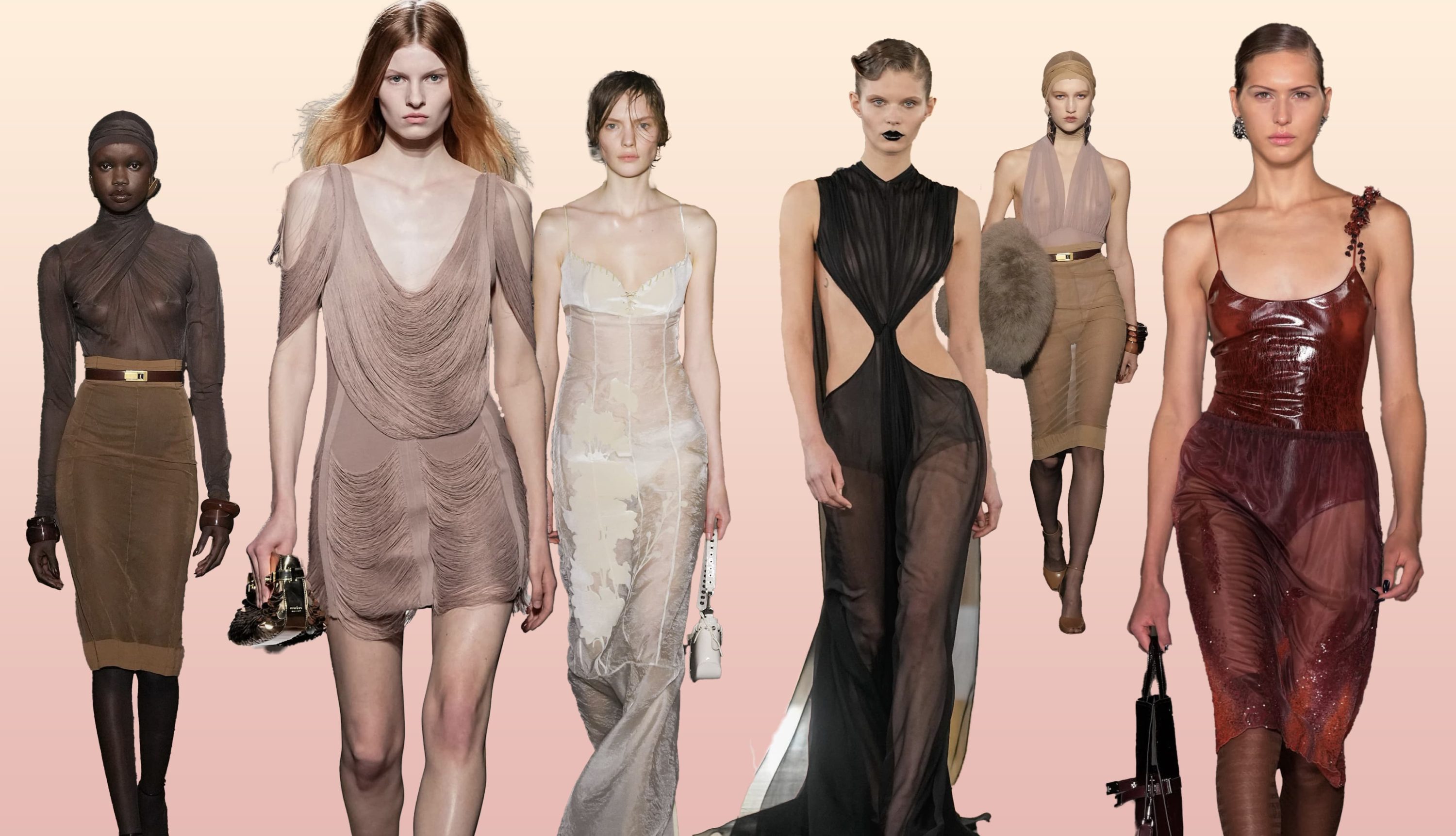 Femininity Fashion Trend for Fall 2024 header images with fashion photos from Valentino, Saint Laurent, Tory Burch & more