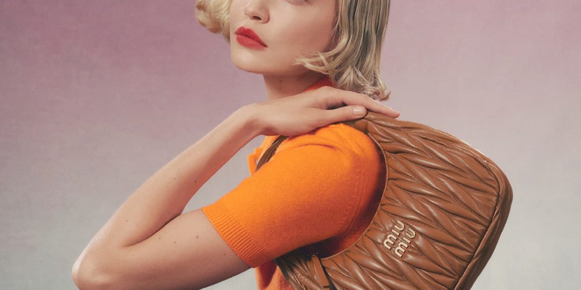 Miu Miu Wander bag 2024 ad campaign photo by Steven Meisel with Gigi Hadid