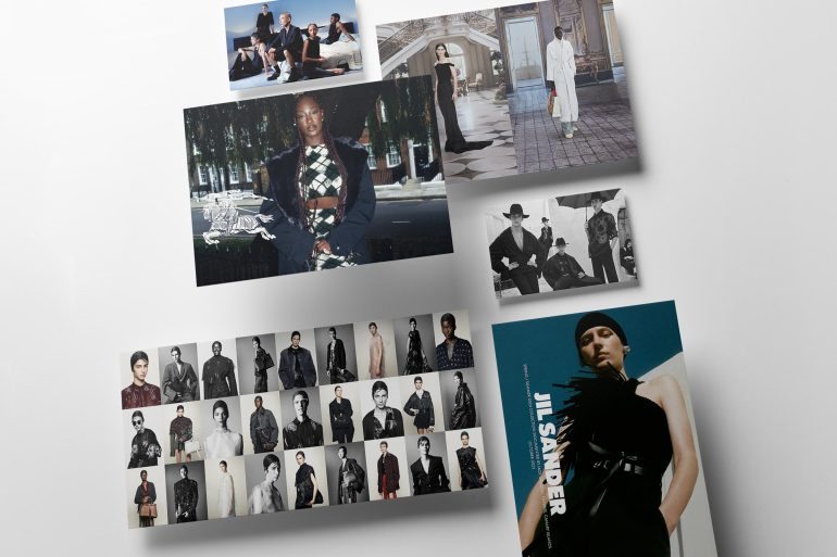 Top 10 Co-Ed Fashion ad campaigns spring 2024 header with images from Jil Sander, Burberry, Prada, Balenciaga and AMI