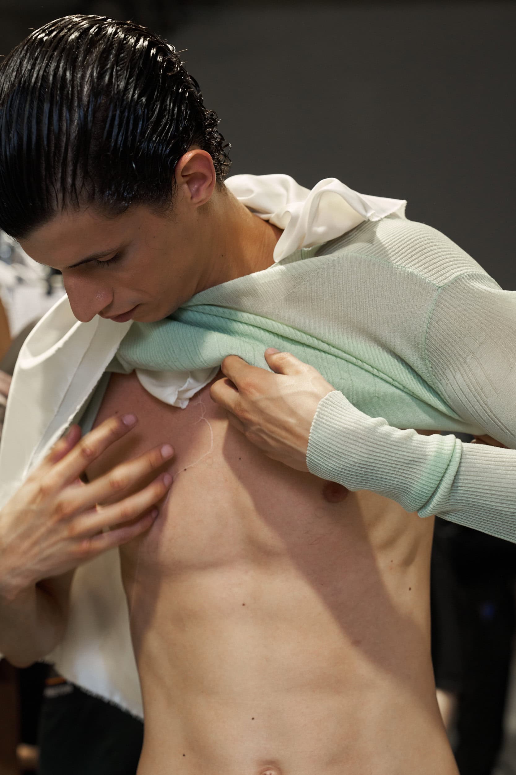 Feng Chen Wang  Spring 2025 Men's Fashion Show Backstage