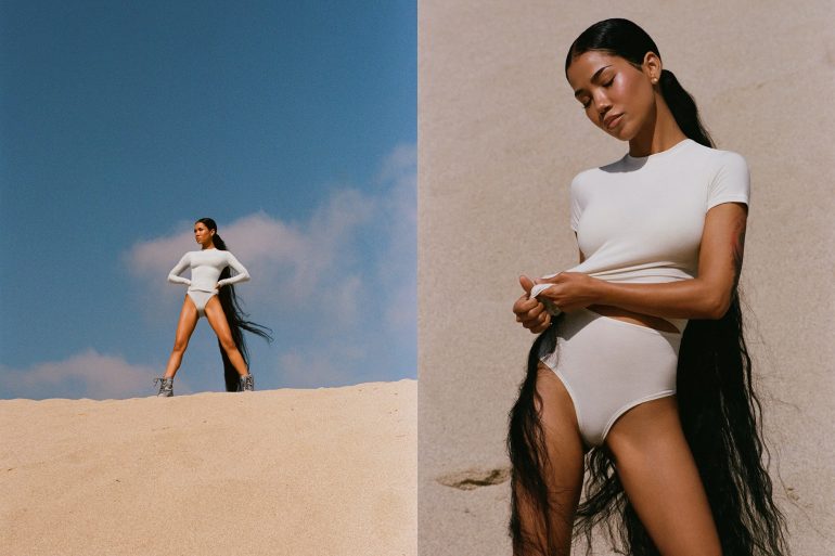 Skims cotton collection 2024 ad campaign with Jhene Aiko photographed by Henrik Purienne