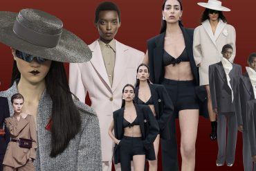 suiting reimagined resort 2025 trend header image with fashion photos from coperni, louis vuitton, del core and more