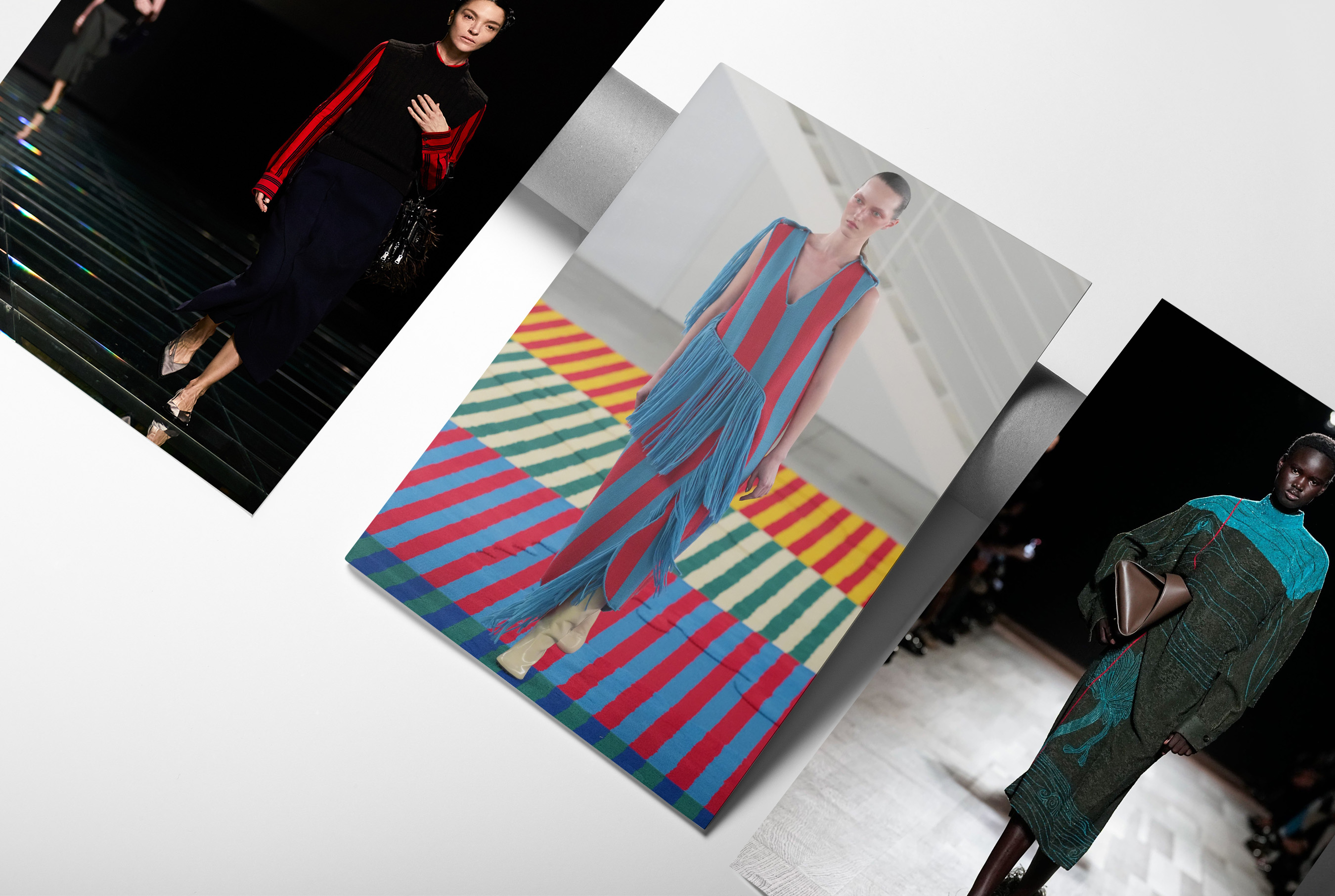 what to expect in Milan for Spring 2025 Insights article header image with photos from Ferragamo, Sunnei, and Prada