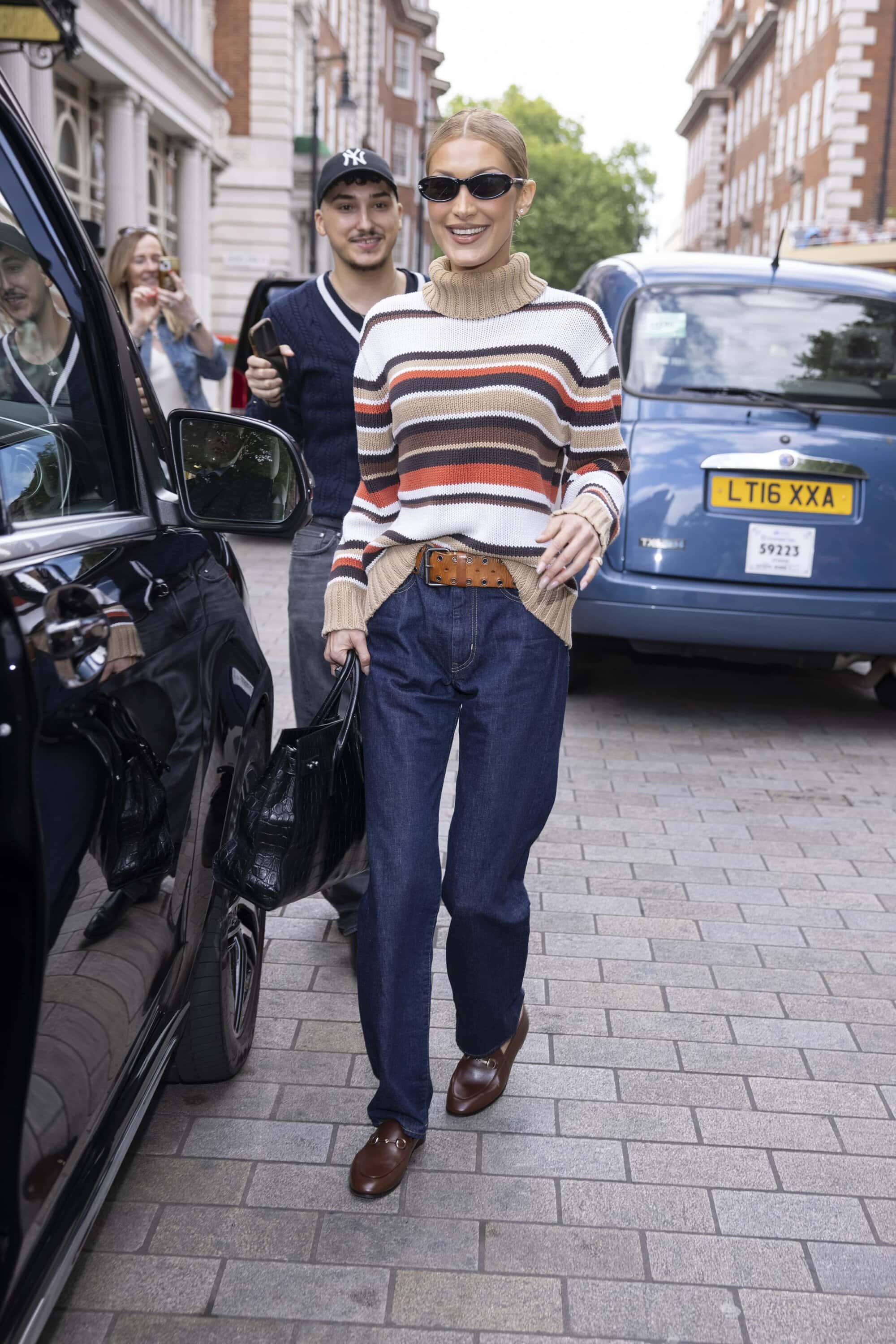 Bella Hadid in Gucci Loafers in London