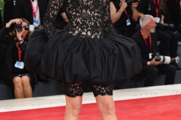 Chloe Sevigny in Saint Laurent by Anthony Vaccarello at the "After the Hunt" red carpet during the 82nd Venice Film Festival