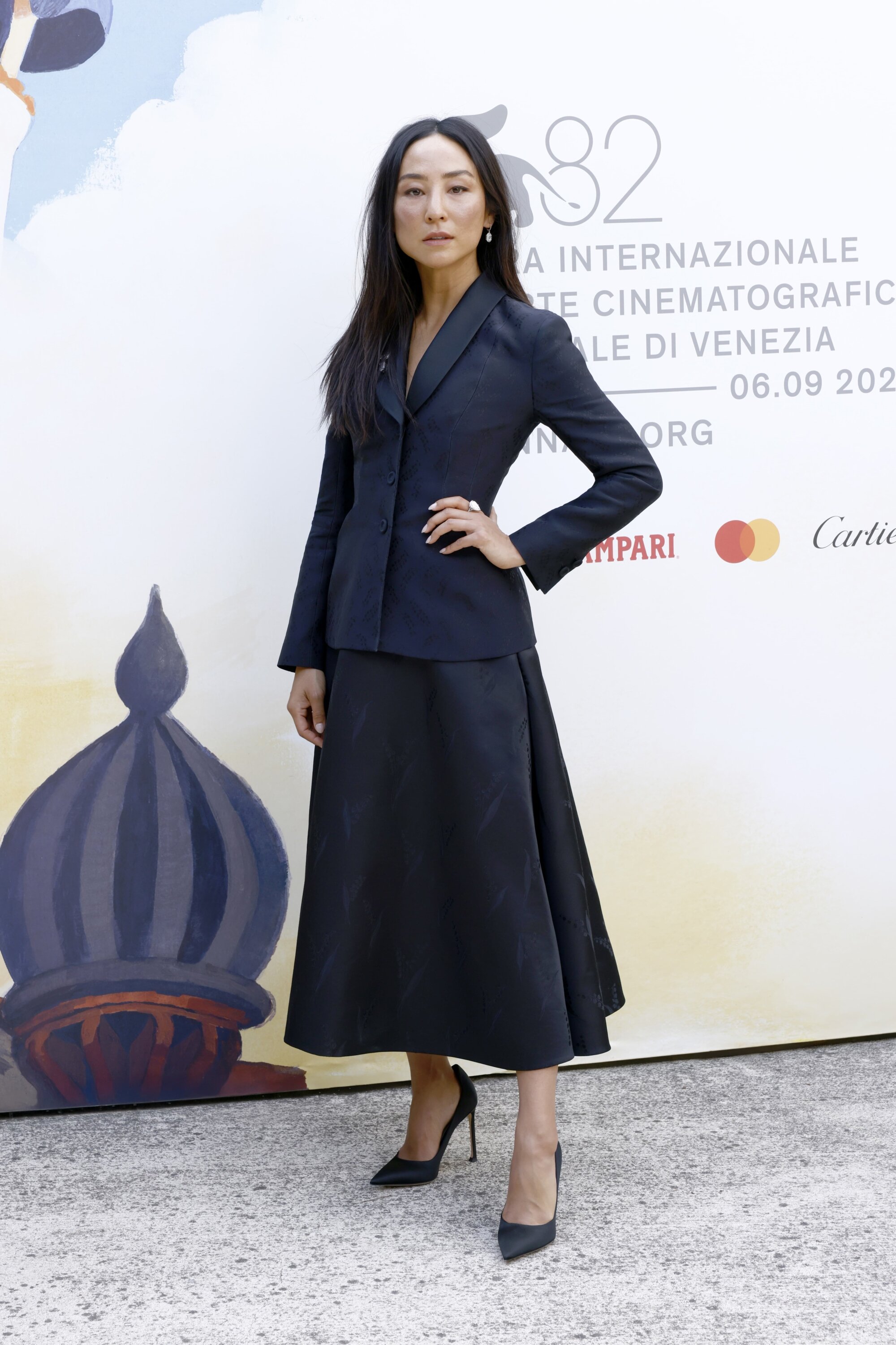 Greta Lee in Dior at the 'Late Fame' Red Carpet at the 82nd Venice Film Festival
