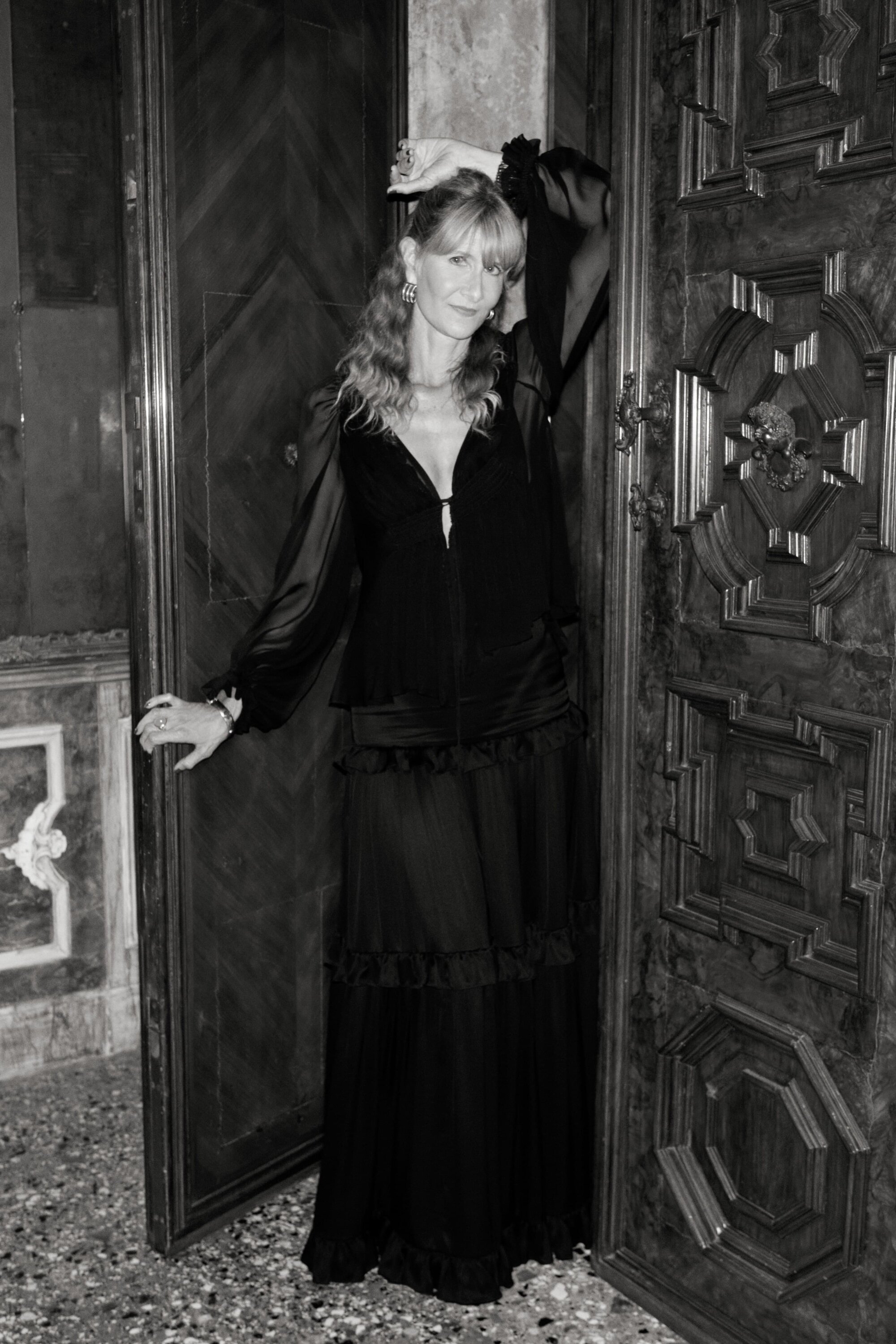 Laura Dern in Saint Laurent by Anthony Vaccarello at the "Jay Kelly" red carpet during the 82nd Venice Film Festival