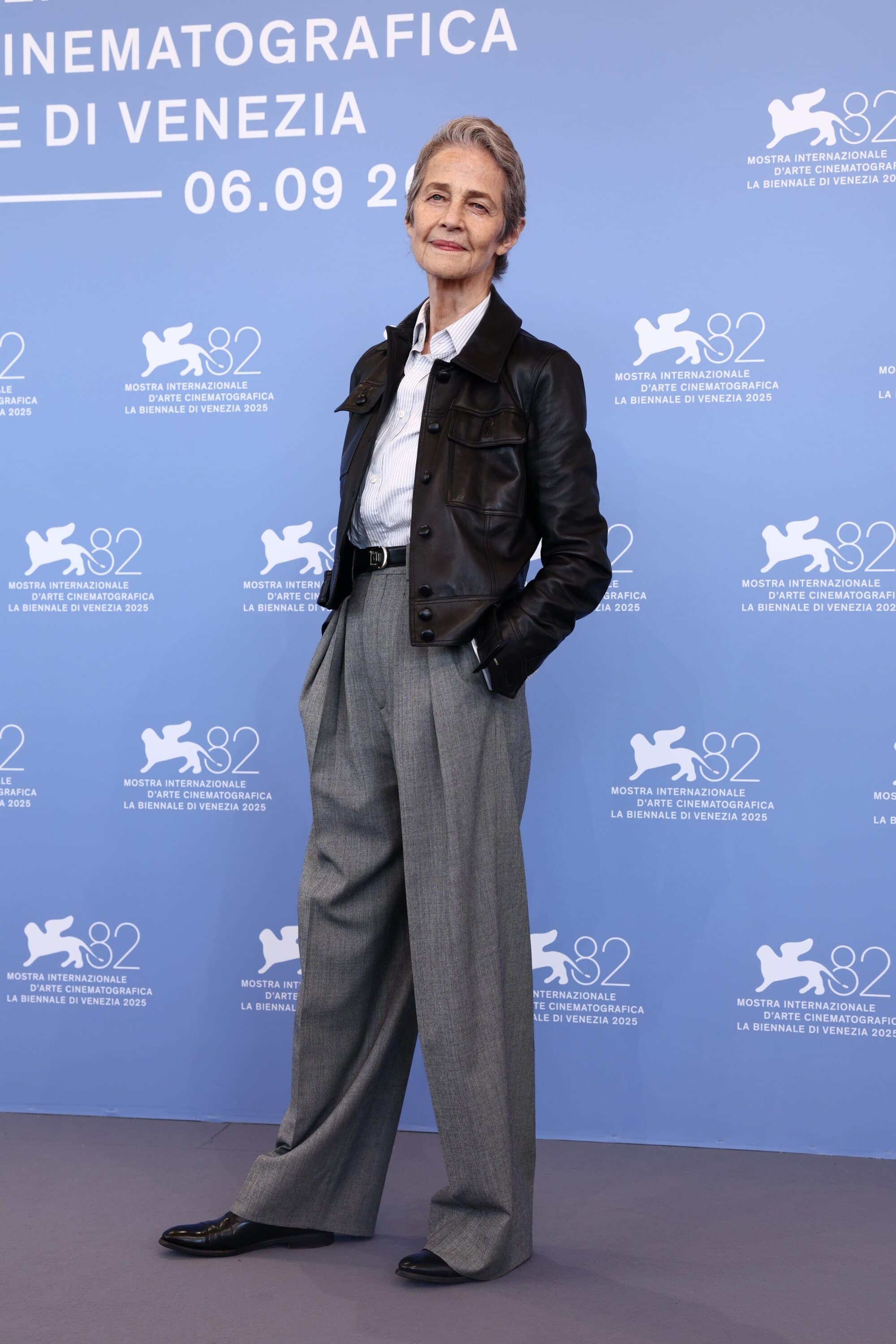 Charlotte Rampling in Saint Laurent by Anthony Vaccarello at "Father Mother Sister Brother" photocall - 82nd Venice Film Festival