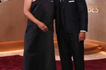 Ryan & Zinzi Coogler in Thom Browne at The 83rd Golden Globes