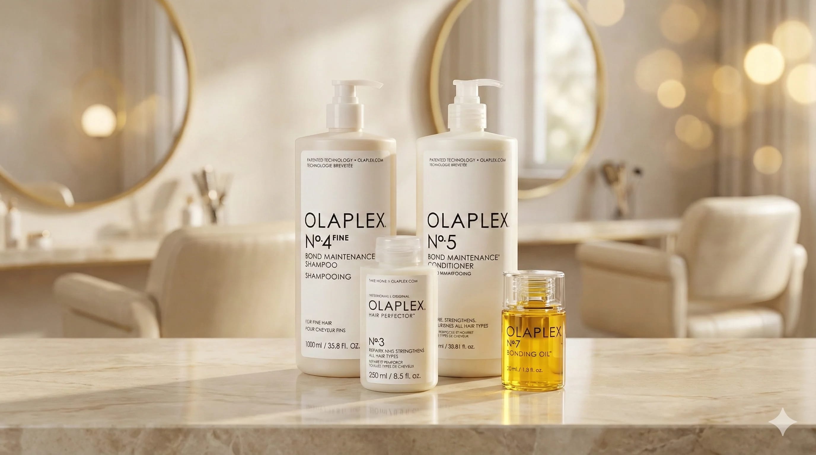 Olaplex hair care products on a bathroom counter, highlighting the acquisition deal.