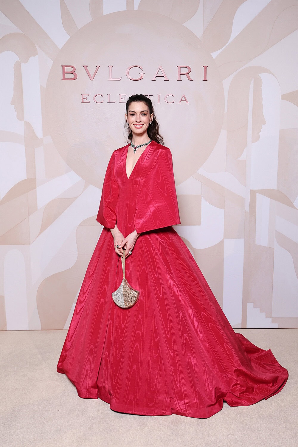 Anne Hathaway wears Valentino at The Bvlgari Eclettica High Jewelry and High-End Watches event