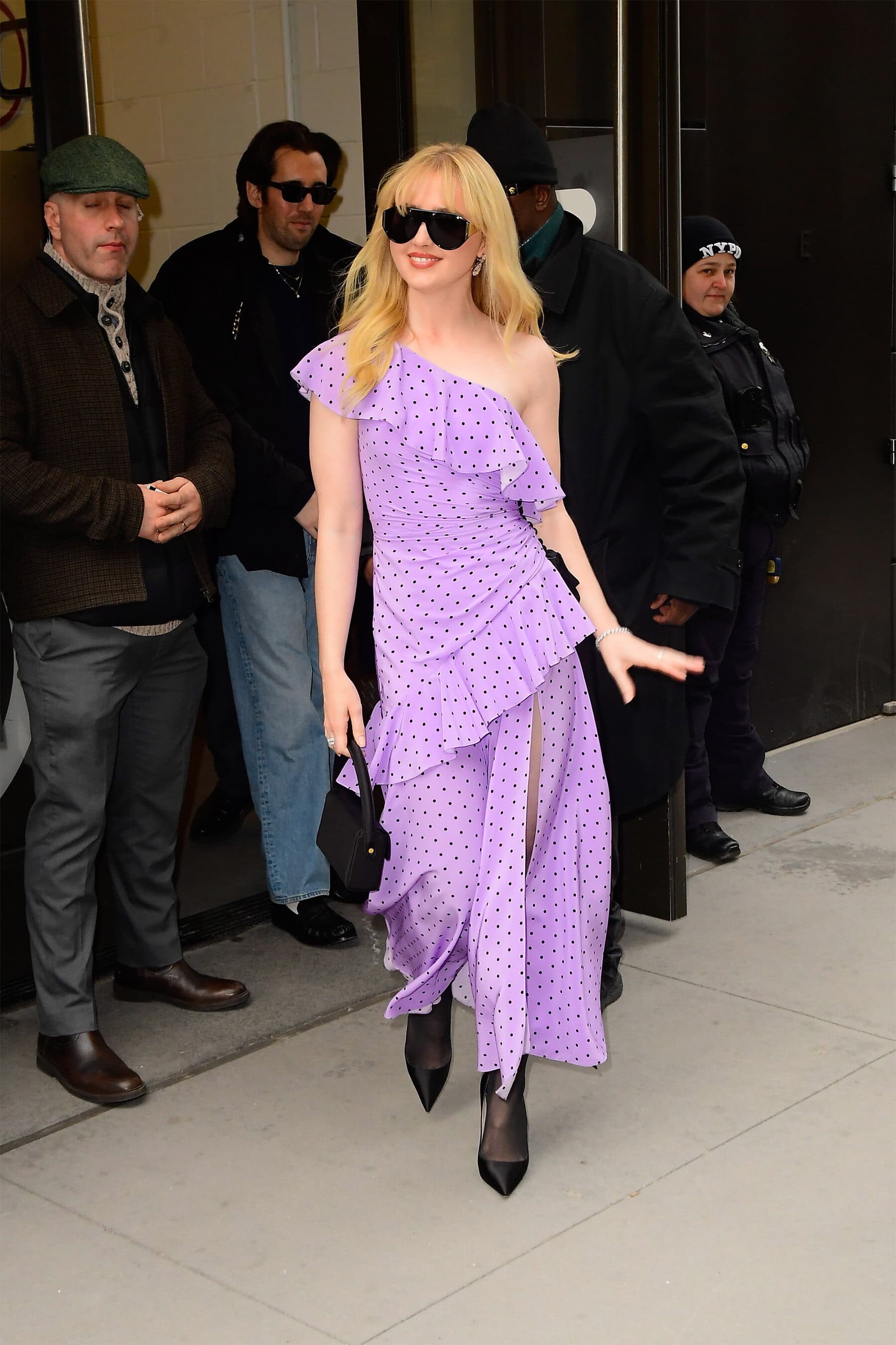 Kathryn Newton in Carolina Herrera while attending press for "Ready or Not 2: Here I Come" in New York